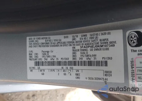 2019 Ford Fiesta Se z USA, uszkodzony, nr VIN 3FADP4EJ0KM107349